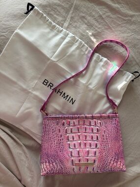 Brahmin Pink Croc-Embossed Leather Shoulder Bag
